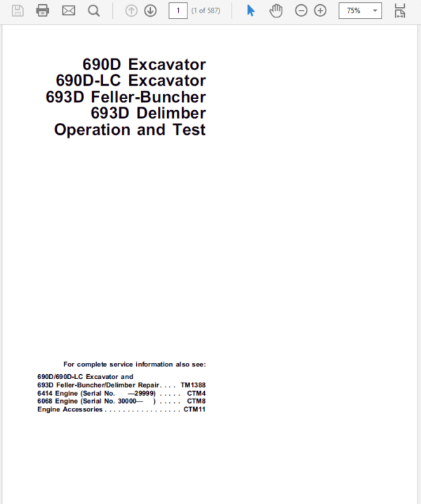 John Deere 690D, 693D Excavator Service Manual TM-1387