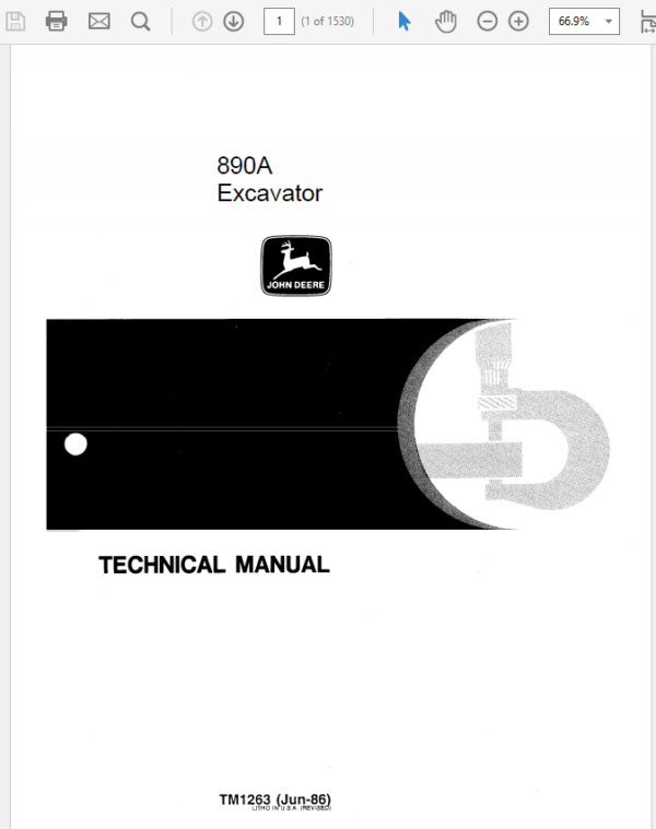 John Deere 890A Excavator Service Manual TM-1263