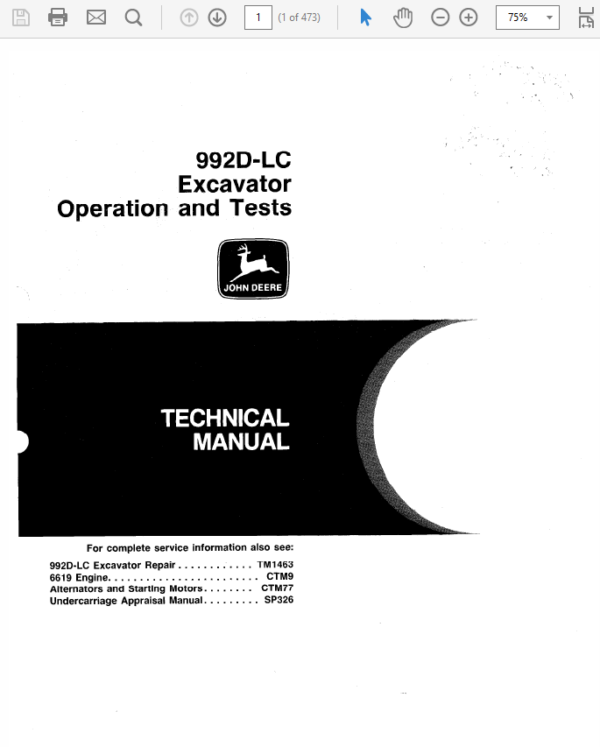 John Deere 992D-LC Excavator Service Manual TM-1462 & TM-1463