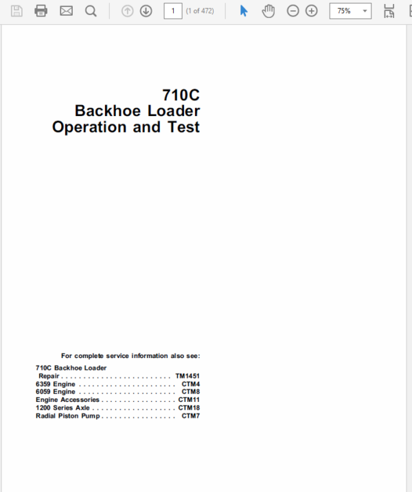 John Deere 710C Backhoe Loader Manual TM-1450 & TM-1451