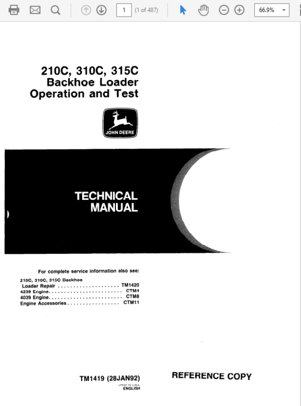 John Deere 210C, 310C, 315C Backhoe Loader Service Manual