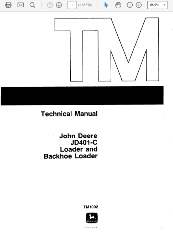 John Deere 401C Backhoe Loader Service Manual TM-1092