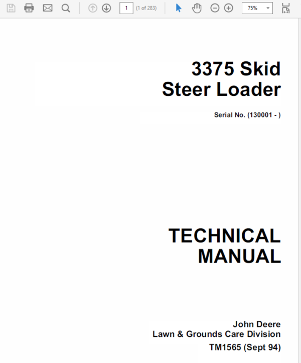 John Deere 3375 Skid-Steer Loader Service Manual TM-1565