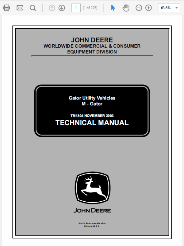 John Deere M-Gator Service Manual TM-1804