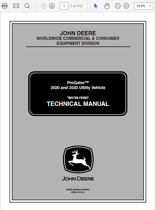 John Deere ProGator 2020, 2030 Utility Vehicle Service Manual TM-1759