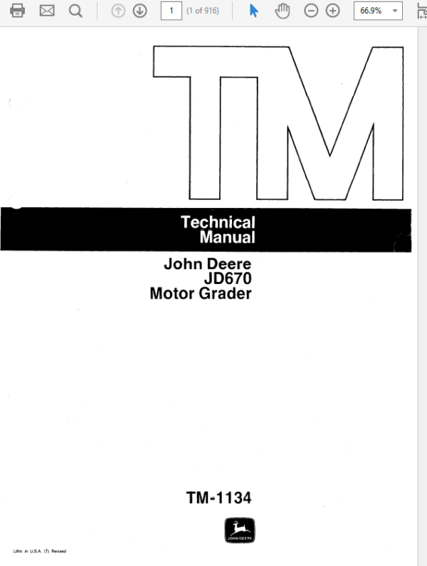 John Deere 670 Motor Grader Service Manual TM-1134