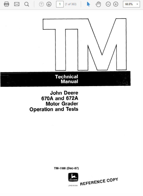 John Deere 670A, 672A Motor Grader Service Manual TM-1188