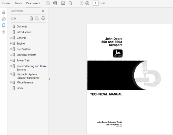 John Deere 860 and 860A Scraper Service Manual TM-1014