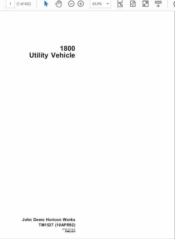 John Deere 1800 Utility Vehicle Service Manual TM-1527