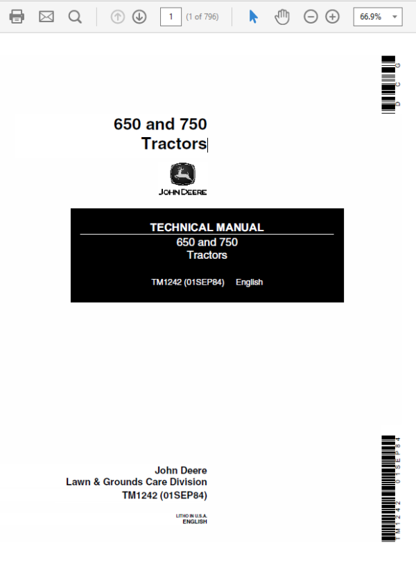 John Deere 650 and 750 Tractors Service Manual TM-1242