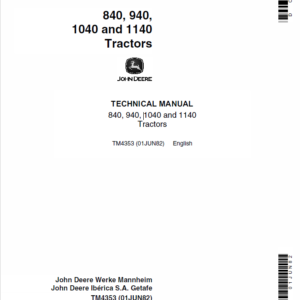 John Deere 840, 940, 1040, 1140 Tractors Service Manual TM-4353