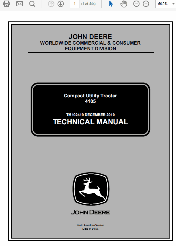 John Deere 4105 Compact Utility Tractors Service Manual TM-102419