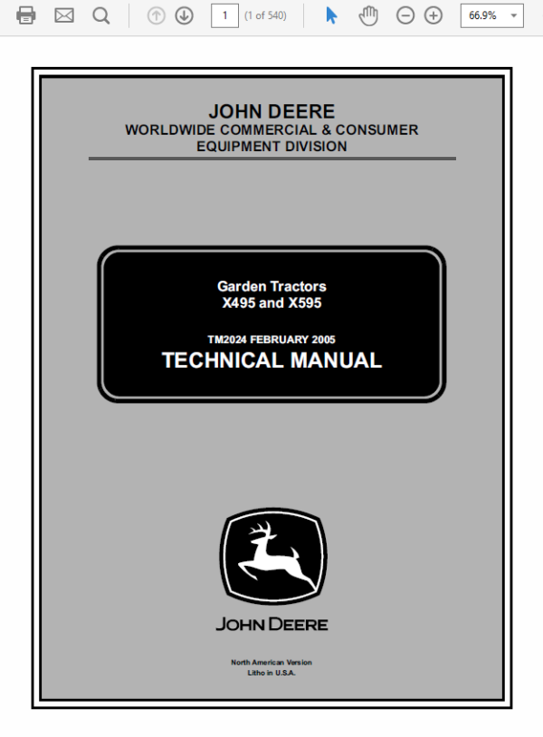 John Deere X495 and X595 Garden Tractors Service Manual TM-2024