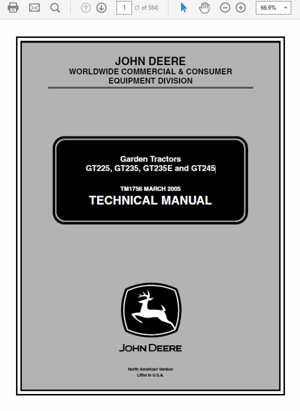 John Deere GT225, GT235, GT235E, GT245 Garden Tractors TM-1756