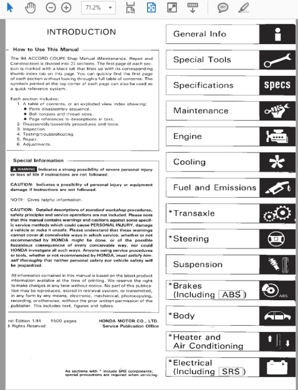 Honda Accord 1994, 1995, 1996, 1997 Repair Manual