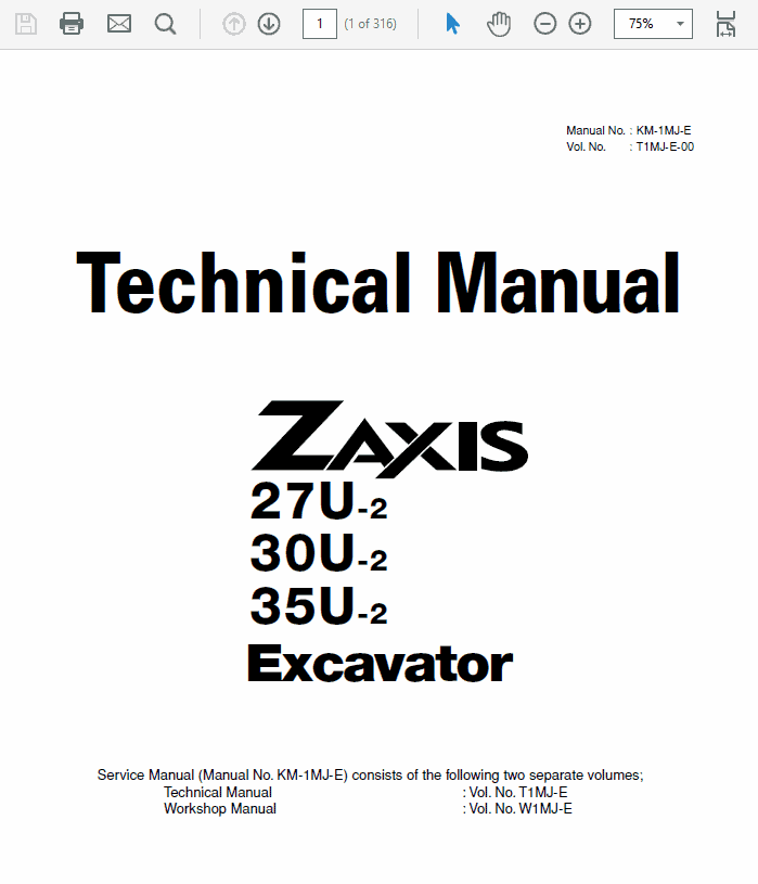 Hitachi Zaxis ZX27U-2, ZX30U-2, ZX35U-2 Excavator Service