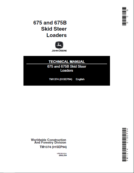 John Deere 675, 675B Skid-Steer Loader Service Manual TM1374