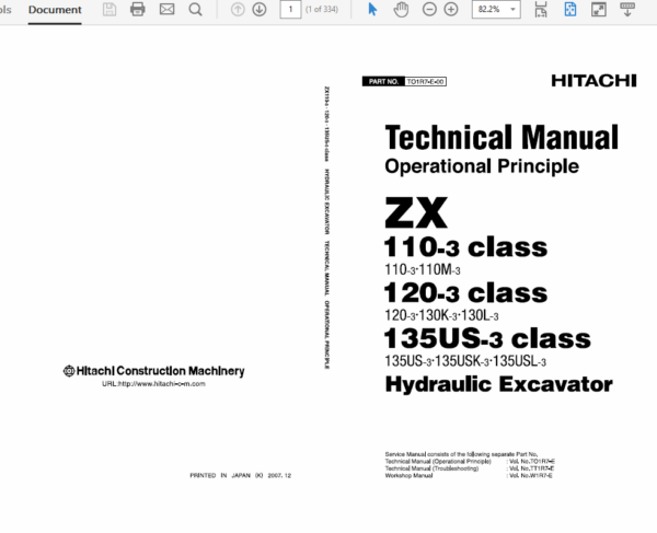 Hitachi ZX110-3, ZX120-3, ZX135US-3 Excavator Service Manual