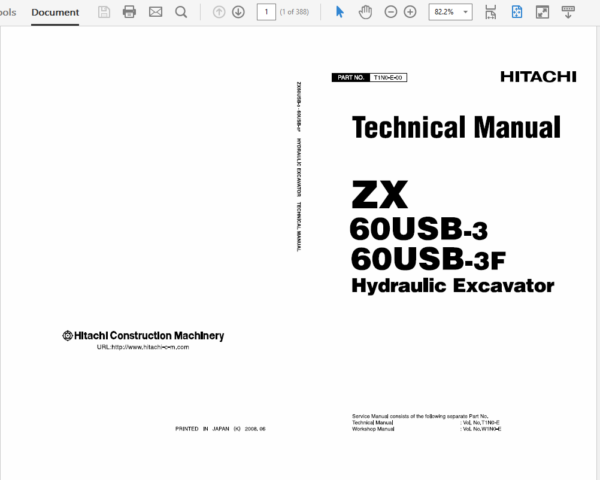 Hitachi ZX60USB-3 and ZX60USB-3F Excavator Service Manual