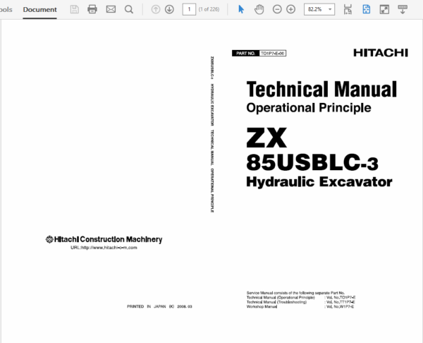 Hitachi ZX85USBLC-3 Excavator Service Manual