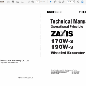 Hitachi ZX170W-3 and ZX190W-3 Excavator Service Manual