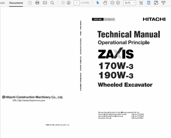 Hitachi ZX170W-3 and ZX190W-3 Excavator Service Manual