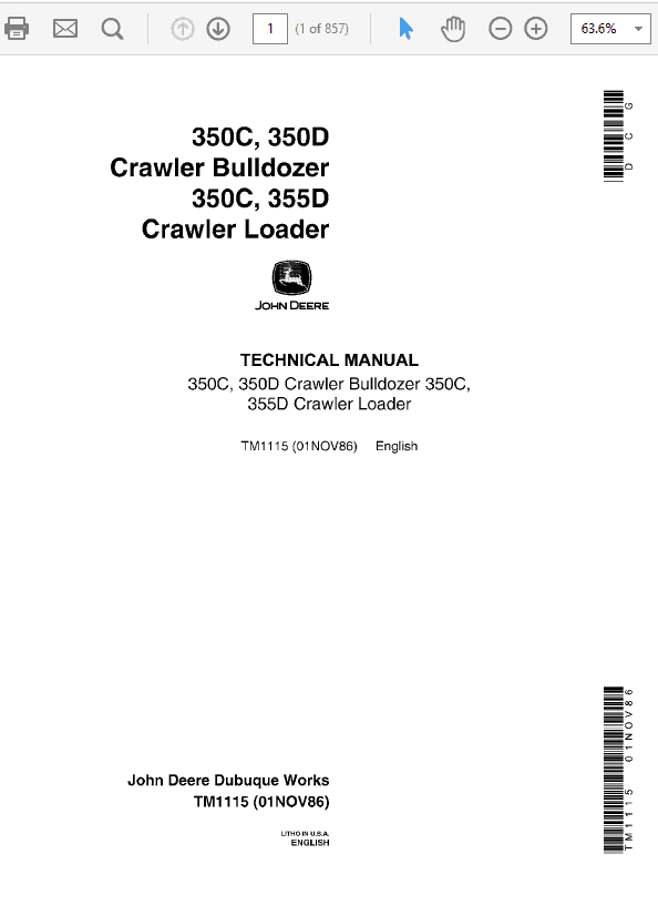 John Deere 350C, 350D, 355D Crawler Tractor Loaders Service Manual