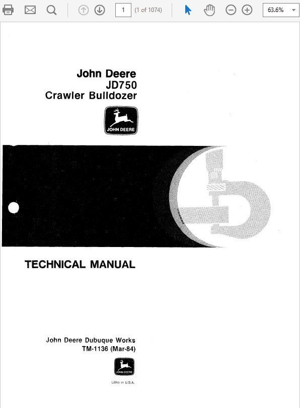 John Deere 750 Crawler Bulldozer Service Manual TM-1136