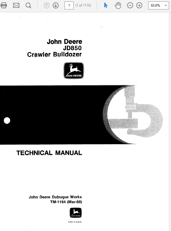 John Deere 850 Crawler Bulldozer Service Manual TM-1164