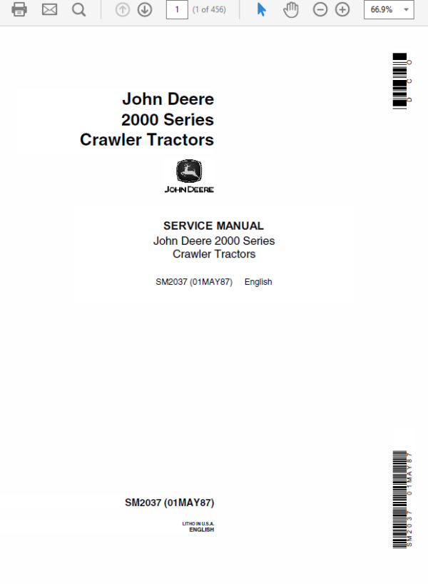 John Deere 2000 Series Crawler Tractors Service Manual SM-2037