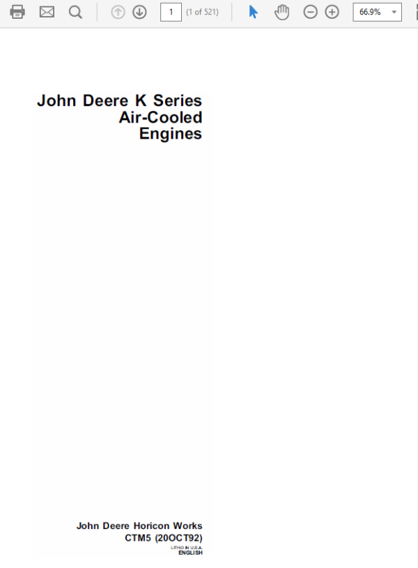 John Deere K Series Air Cooled & Liquid Cooled Engines Manual CTM5, CTM39