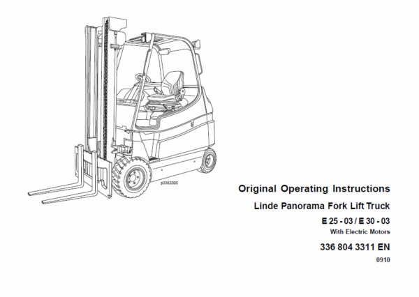 Linde Series 336 Electric Forklift Truck: E20, E25, E30 Workshop Service Manual