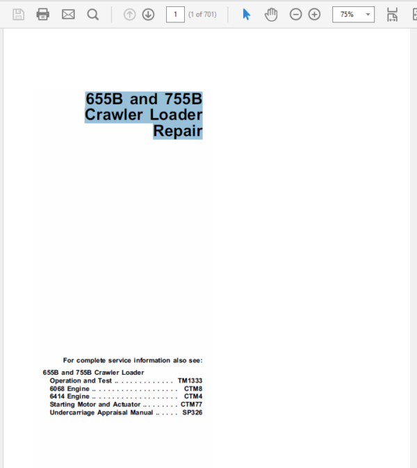 John Deere 655B and 755B Crawler Manual