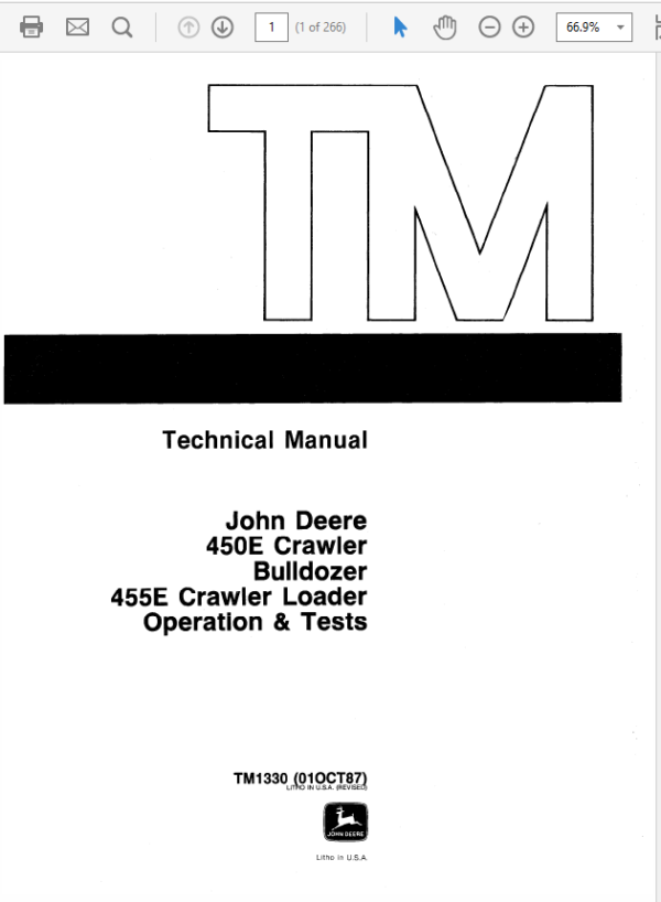 John Deere 450E, 455E Crawler Bulldozer Loader Service Manual