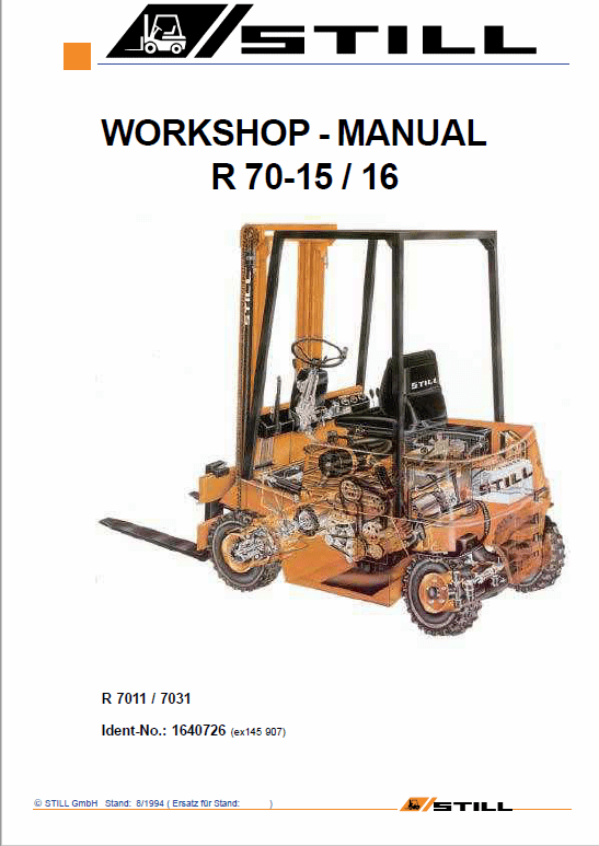 Still Electric Fork Truck R70: R70-16 R70-18 R70-20 Repair Circuit Workshop Operating Manual