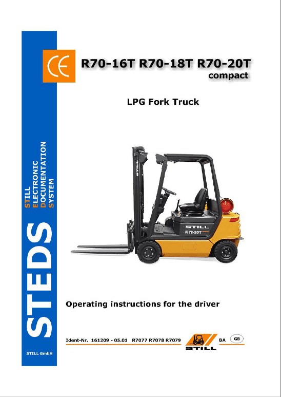 Still Electric Fork Truck R70: R70-16 R70-18 R70-20 Repair Circuit Workshop Operating Manual