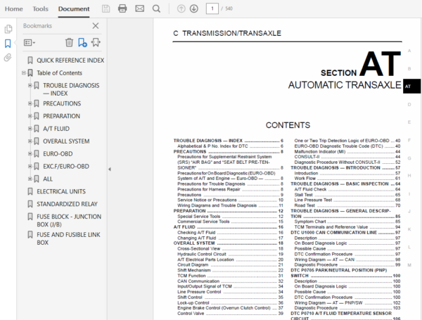 Nissan X-Trail T30 – 2001-2007 Repair Manual