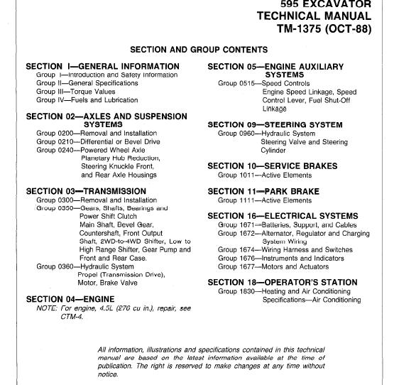 John Deere 595 Excavator Service Manual TM-1375