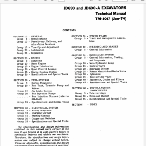 John Deere 690, 690A Excavator Service Manual TM-1017