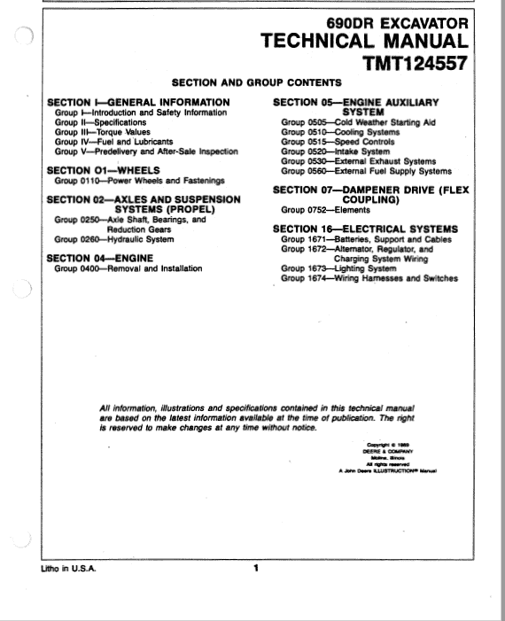 John Deere 690DR Excavator Service Manual TMT124557