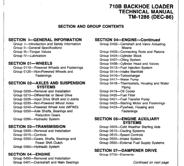 John Deere 710B Backhoe Loader Service Manual TM-1286