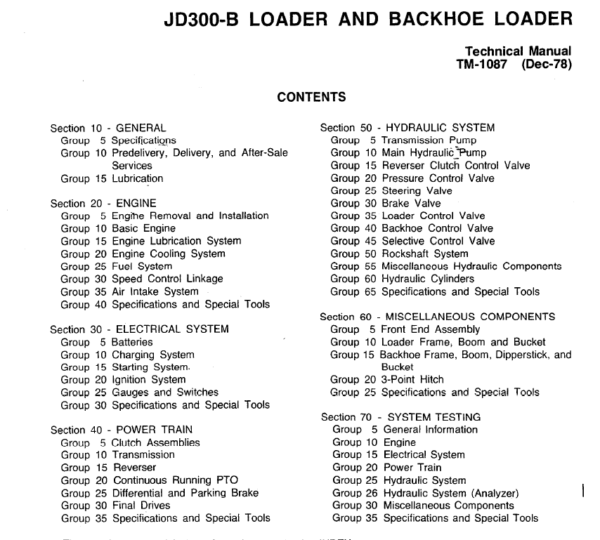 John Deere 300B Loader and Backhoe Loader Service Manual TM-1087