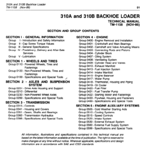 John Deere 310A, 310B Backhoe Loaders Service Manual TM-1158