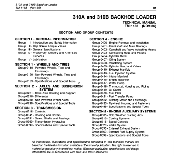 John Deere 310A, 310B Backhoe Loaders Service Manual TM-1158