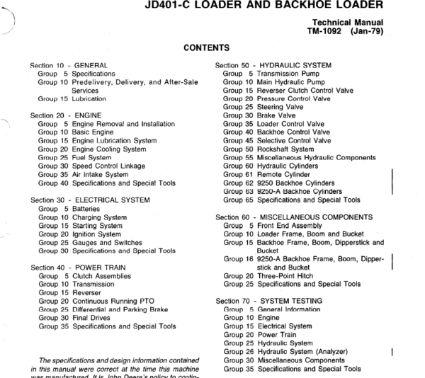 John Deere 401C Backhoe Loader Service Manual TM-1092