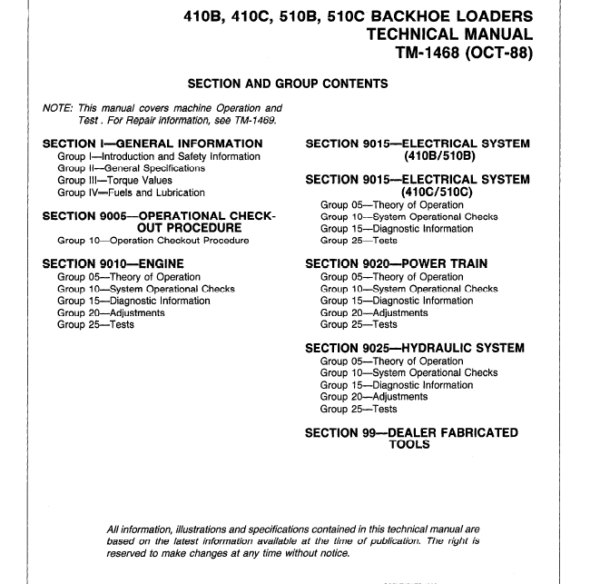 John Deere 410B, 410C, 510B, 510C Backhoe Loader Service Manual