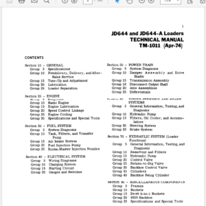 John Deere 644, 644A Loader Service Manual TM-1011