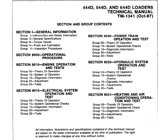 John Deere 444D, 544D and 644D Loader Service Manual TM-1341