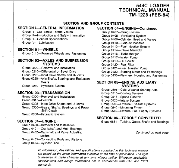 John Deere 544C Loader Service Manual TM-1228