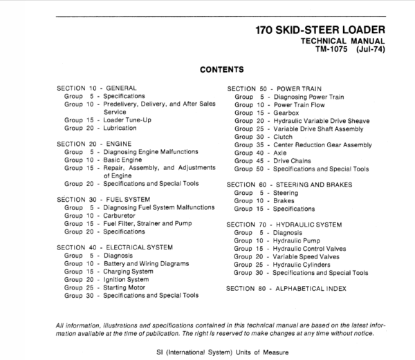 John Deere 170 Skid-Steer Loader Service Manual TM-1075